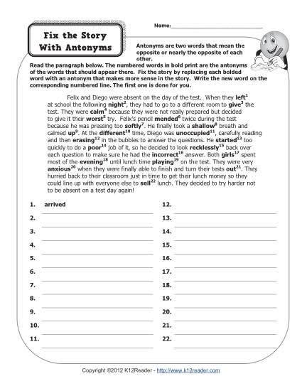 STORY: 1159 Synonyms and 21 Antonyms.
